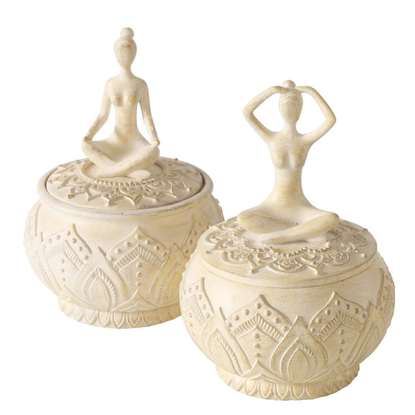 Set of 2 meditation boxes jewelry box - handmade yoga figures