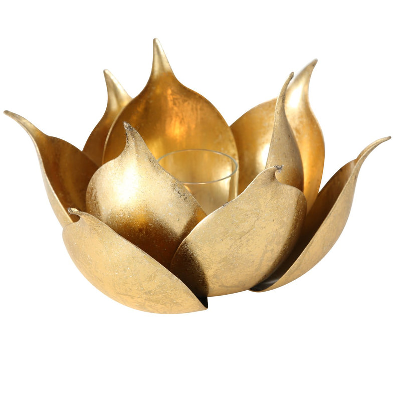 Windlicht Lotusgold Lotusblume Metall Gold 20 cm