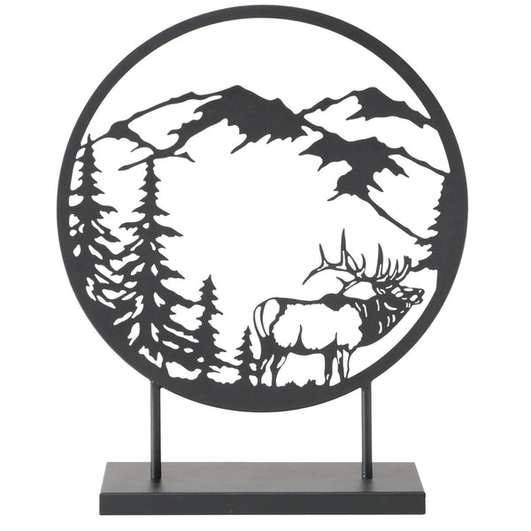 Terrano deer and mountain landscape decorative stand made of metal