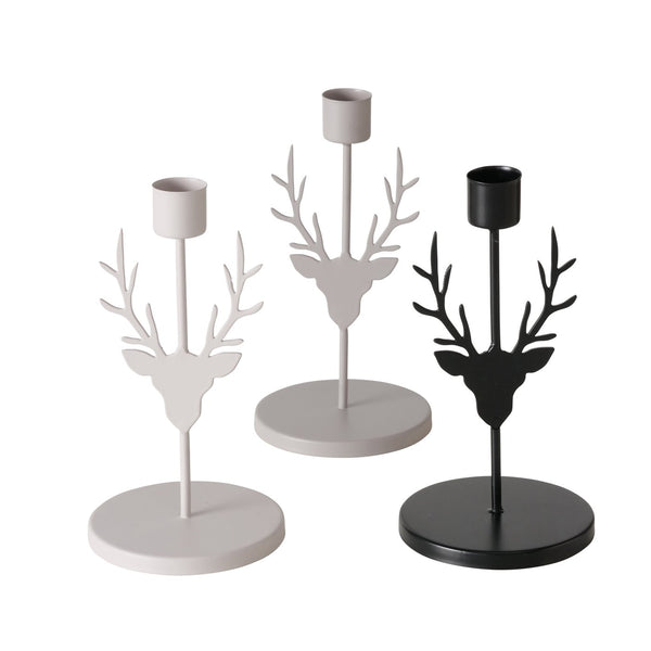 Set of 3 metal deer candlesticks – grey and black, 16 cm