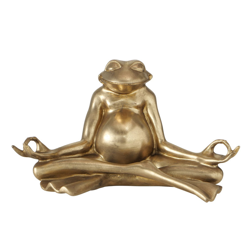 Golden Zen Frog - Elegant yogakikkerfiguur Murphy in goudkleurige hars, 34 cm