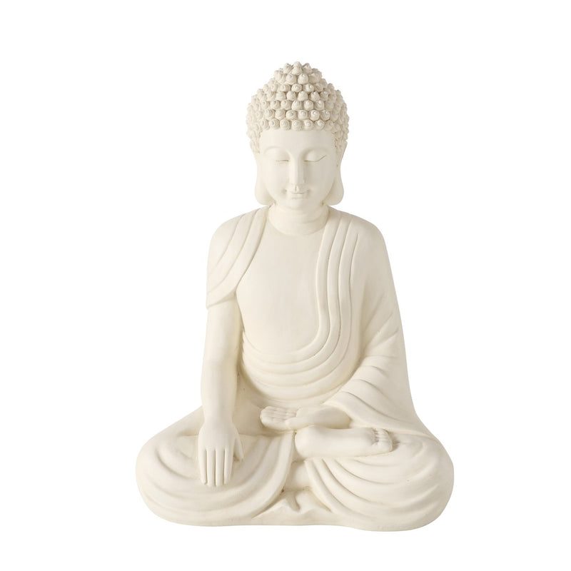 Buddha Figur Serenity in Cremeweiß 30 cm Handgearbeitet