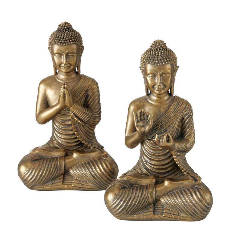 Set van 2 Boeddha figuren Nirvana in antiek goud 20 cm