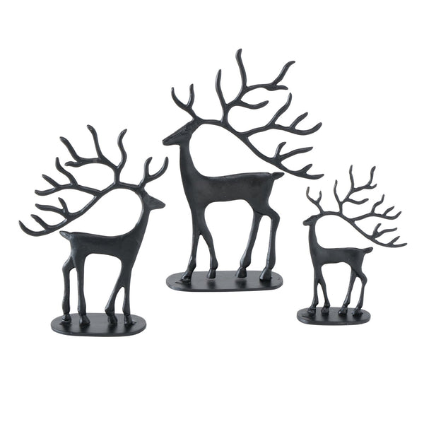 Decorative figure 3-piece deer set made of aluminum – modern design in black