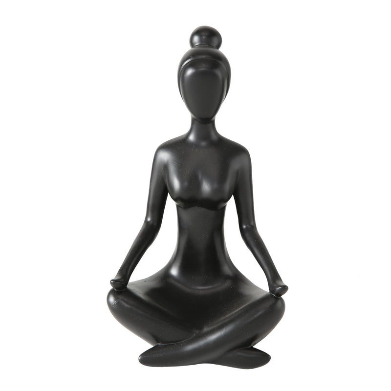 XXL zwarte yogafigurenset handgeschilderde sculpturen voor meditatie en decoratie, 30 cm hoog