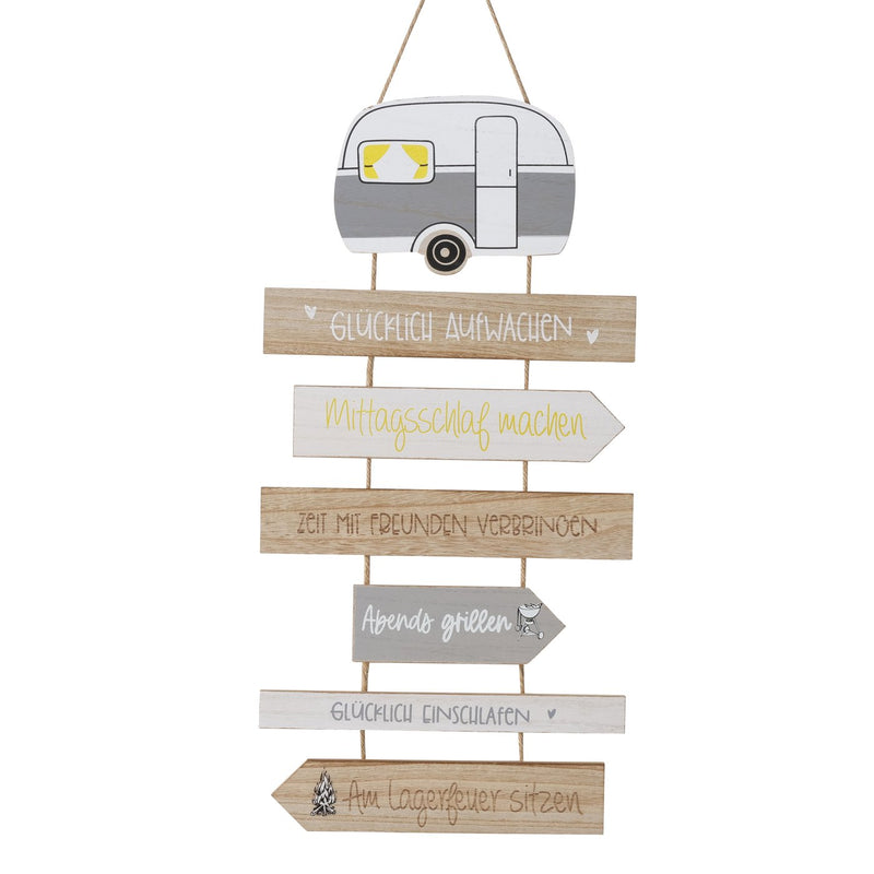 Set of 2 wall decorations camping rules made of wood, 59 cm