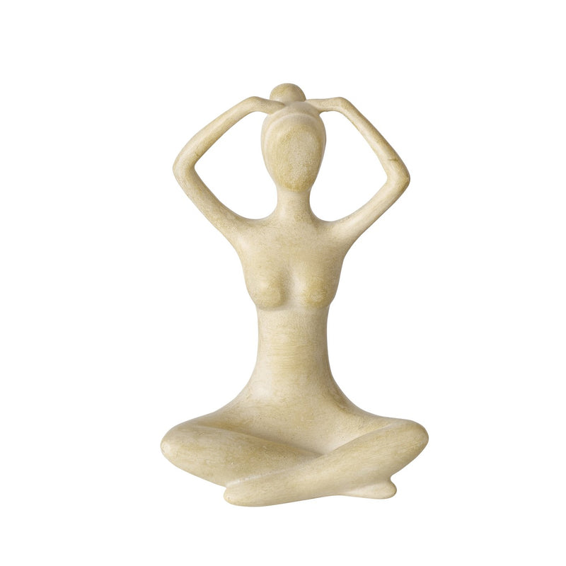 Set van 3 handgemaakte yogafiguren Marie en haar yogapraktijk in beige hoogte 10cm
