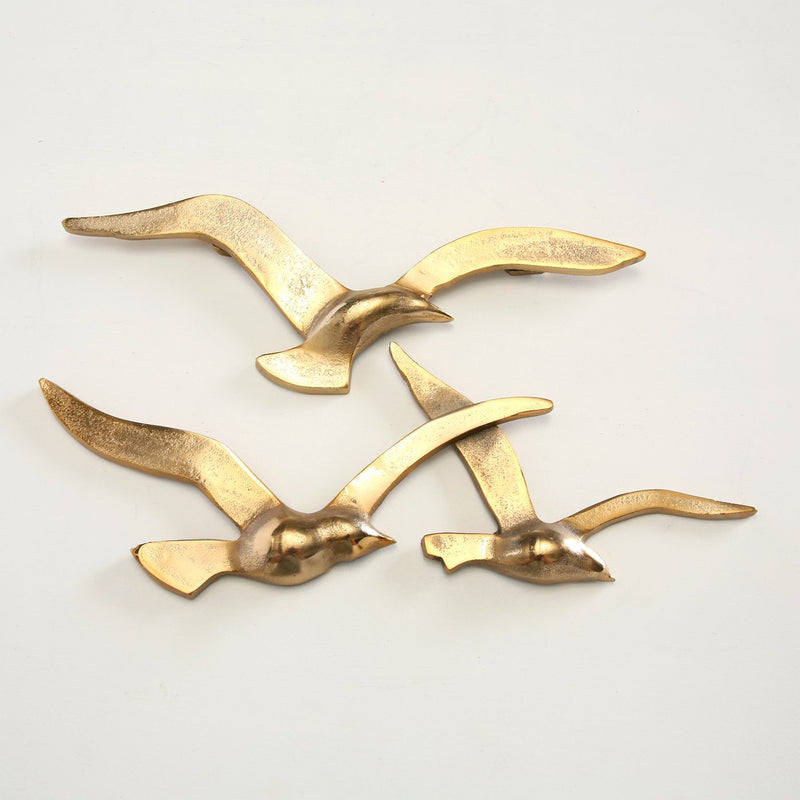 Golden seagulls wall decoration set | Maritime metal wall decoration | 2 pieces