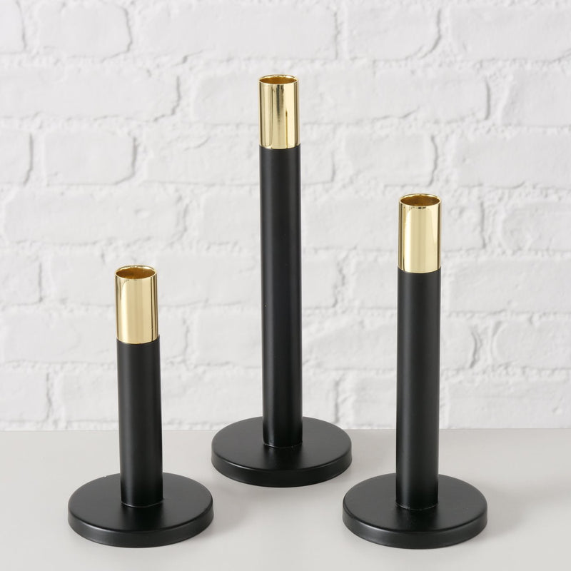 Candlestick Mats in a set of three, handmade in black and gold, 24.8 cm high