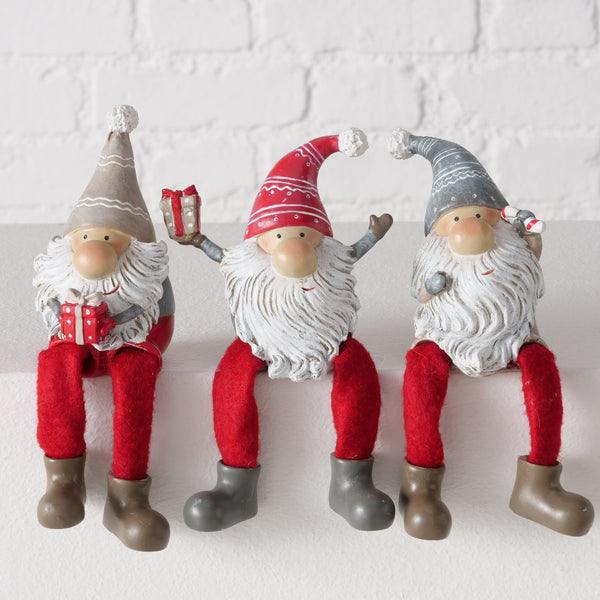 Set of 3 edge sitters, gnome Fiete – Christmas decoration in red and grey