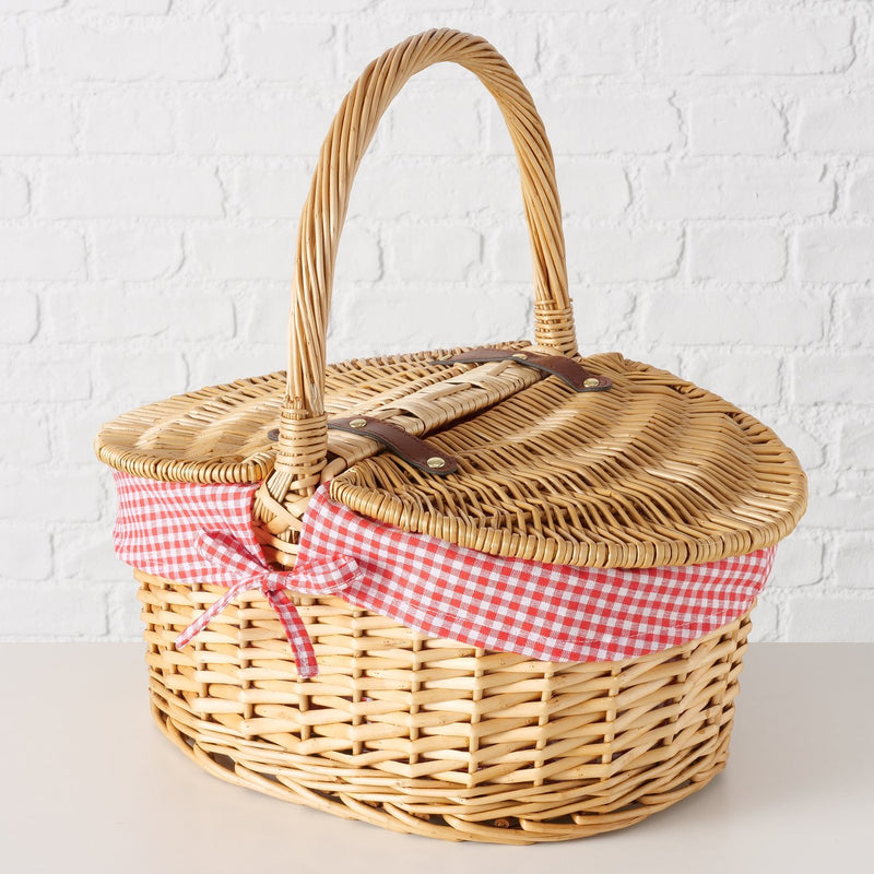 Handwoven picnic basket Denya with checked lining