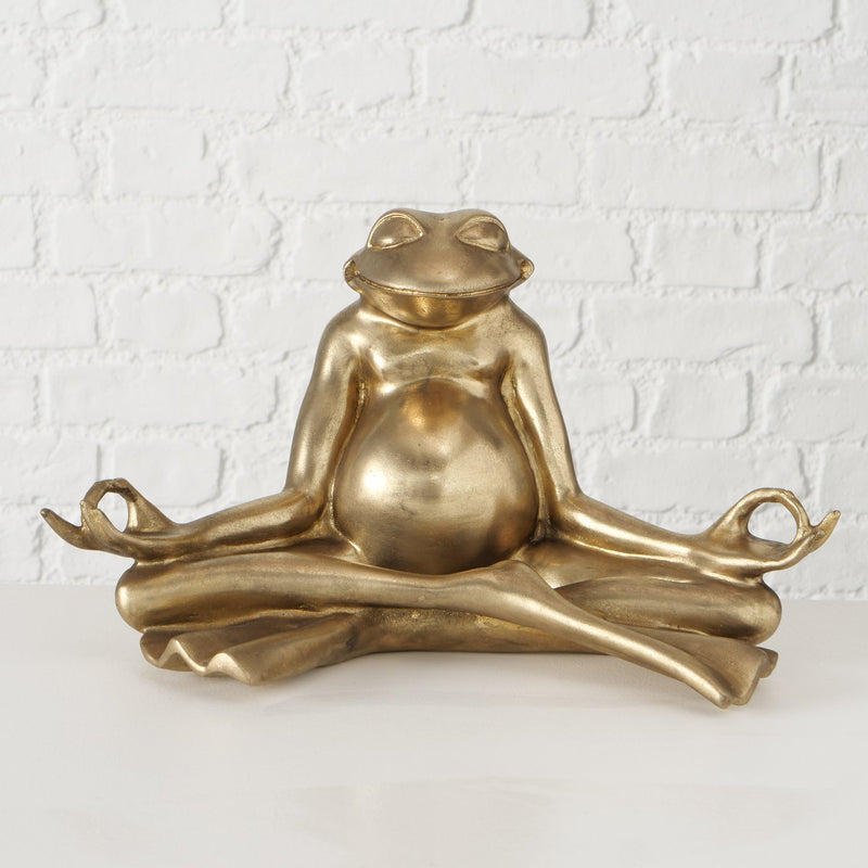 Golden Zen Frog - Elegant yoga frog figure Murphy in gold-colored resin, 34 cm