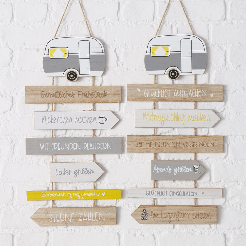 Set of 2 wall decorations camping rules made of wood, 59 cm