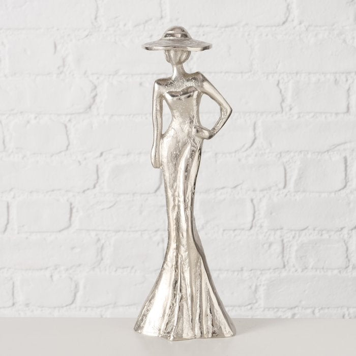 Lady Elegant Aluminium Figure in Silver – Handmade Decoration for Interiors