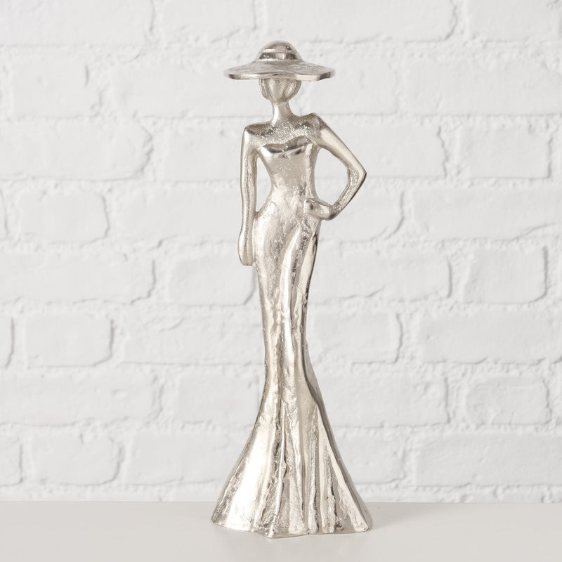 Lady Elegant Aluminium Figure in Silver – Handmade Decoration for Interiors