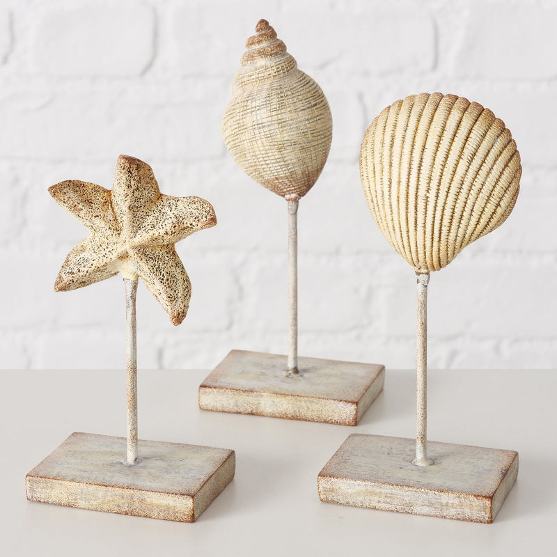 Zeegeluid 3-delige decoratieve standaardset - handgeschilderde maritieme motieven 18 cm hoog