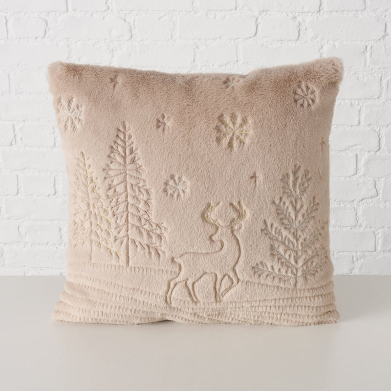 Winter decorative cushion with deer motif in beige - 45x45 cm