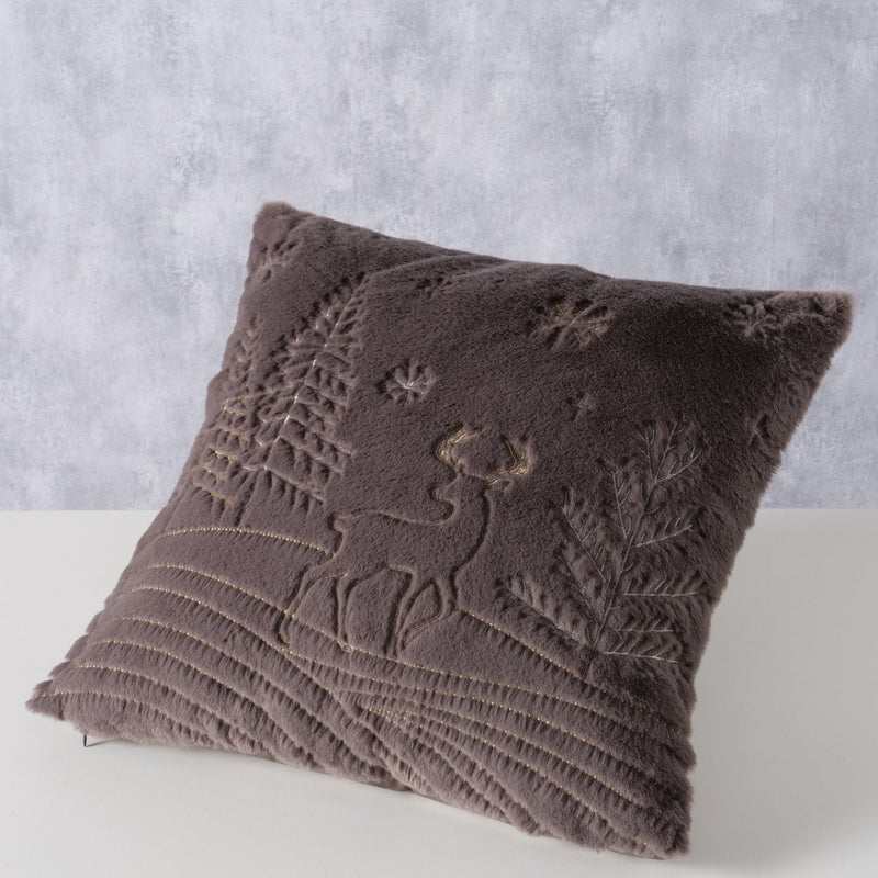 Winter decorative cushion with deer motif in beige - 45x45 cm