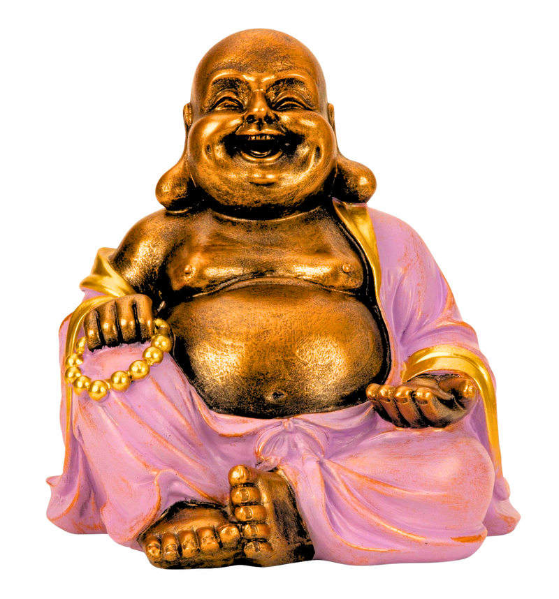 Lachender Buddha mit dickem Bauch – Glückssymbol Dekofigur in Lila Gold