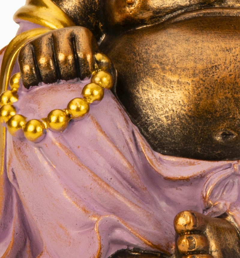 Lachender Buddha mit dickem Bauch – Glückssymbol Dekofigur in Lila Gold