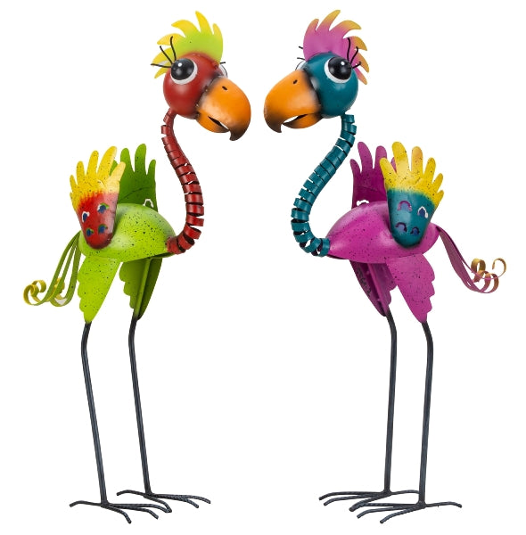 Colorful metal bird sculptures, set of 2, 64cm