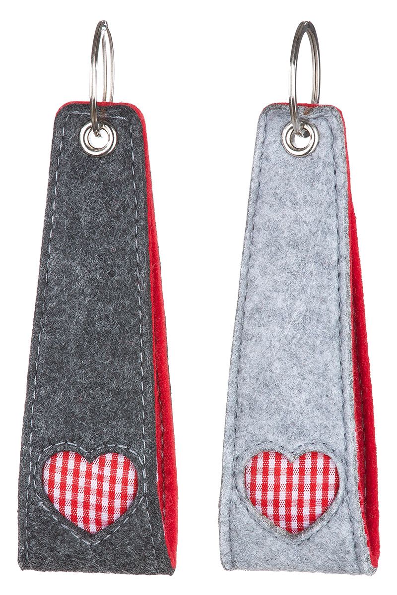 Love felt keychain with checked heart, set of 24