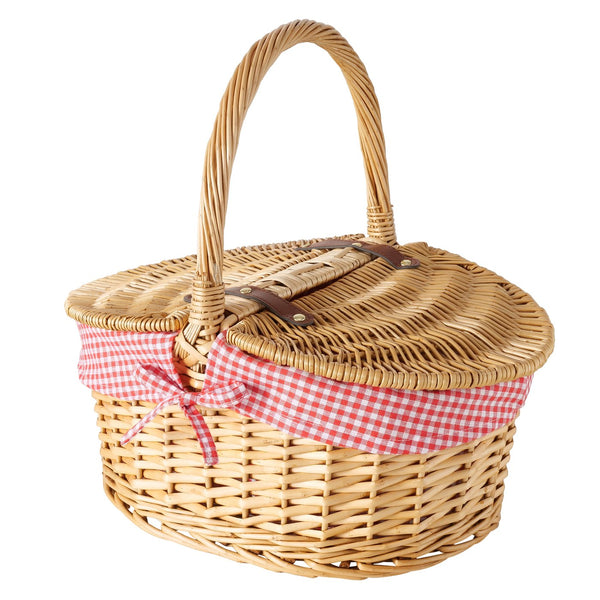 Handwoven picnic basket Denya with checked lining