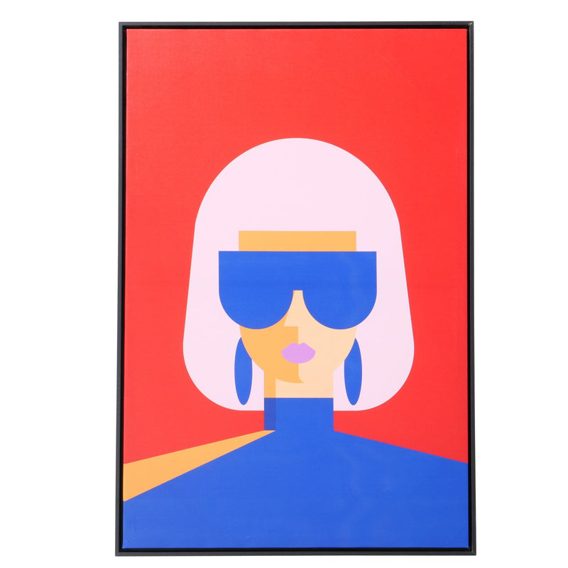 Abstract mural "Rachel" - woman in red and blue with black frame