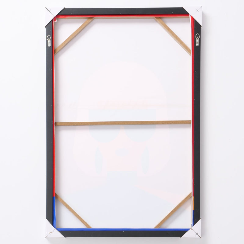 Abstract mural "Rachel" - woman in red and blue with black frame