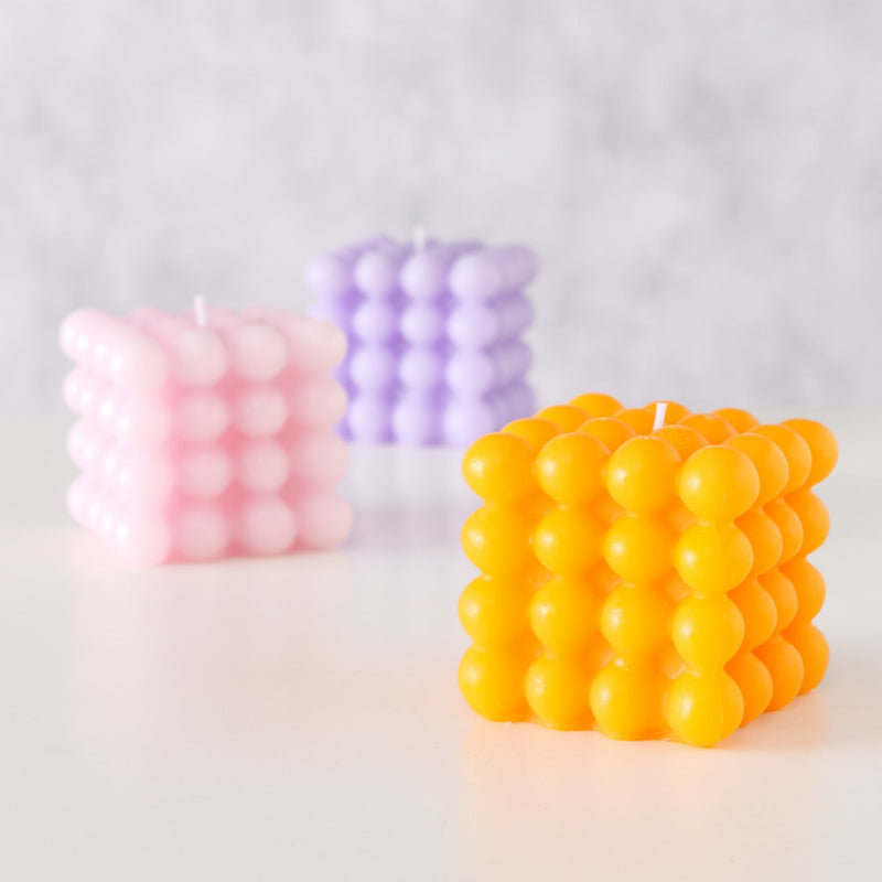 Colorful Bubble candle set – atmospheric light in orange, light pink, light purple