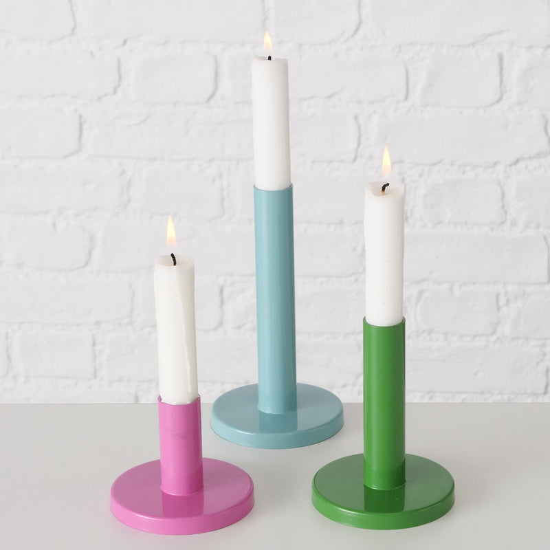 3-piece candlestick set "Malko" - handmade iron in green, pink and turquoise