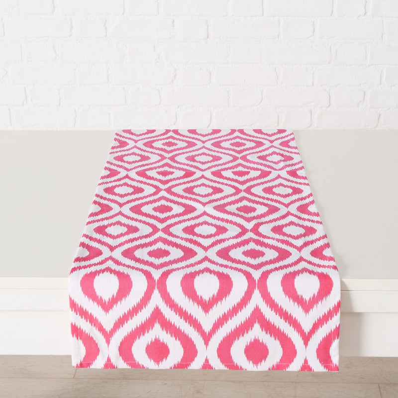 Elena table runner in pink and white – modern cotton table decoration with geometric pattern