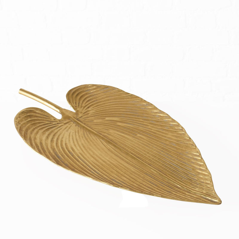 Handmade bowl set Plato in leaf shape, antique gold metallic, 2-piece 73cm