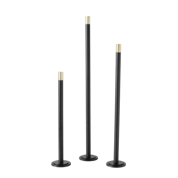 Stylish floor candlestick Mats, handmade in black with gold accents, 76.5 cm height