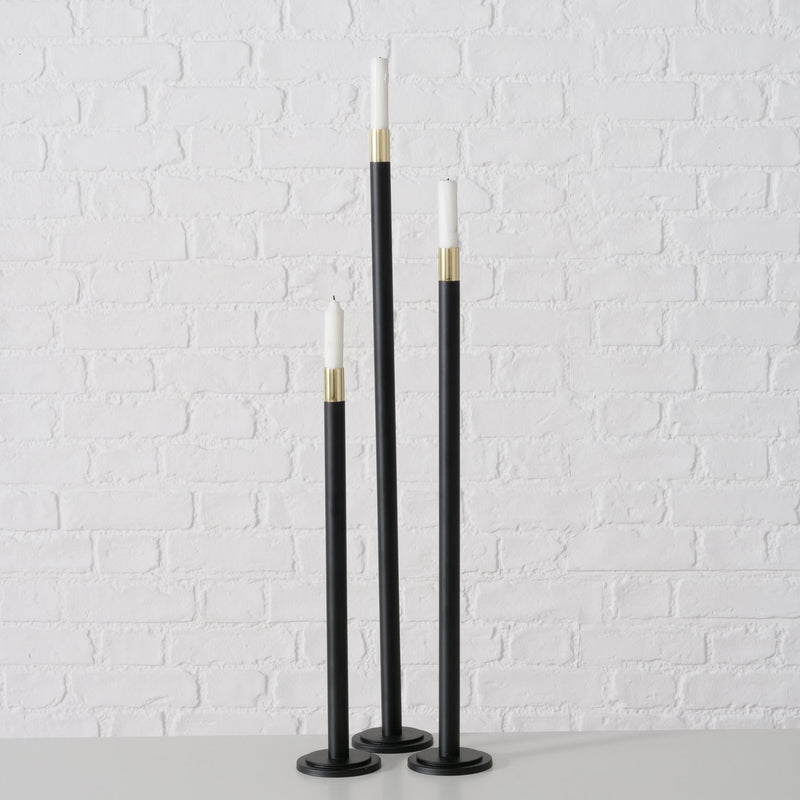 Stilvoller Boden Kerzenleuchter Mats, Handgefertigt in Schwarz mit Goldakzenten, 76,5 cm Höhe