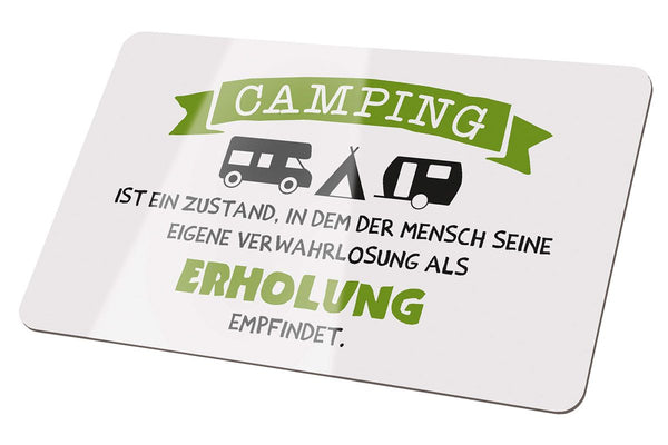 Camping board made of Resopal with motif and saying - green/white