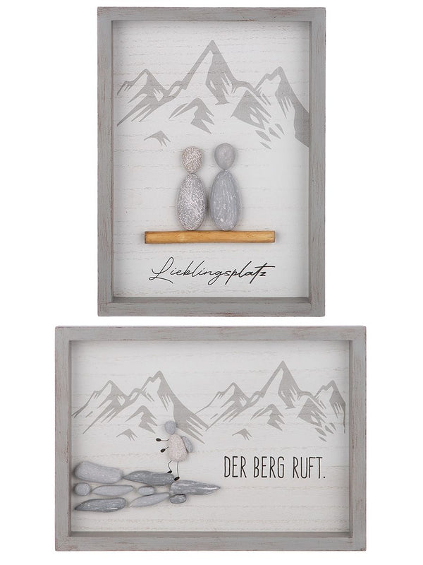 Set aus 4 Steinbildern "Lieblingsplatz & Berg ruft", 3D-Optik, grau