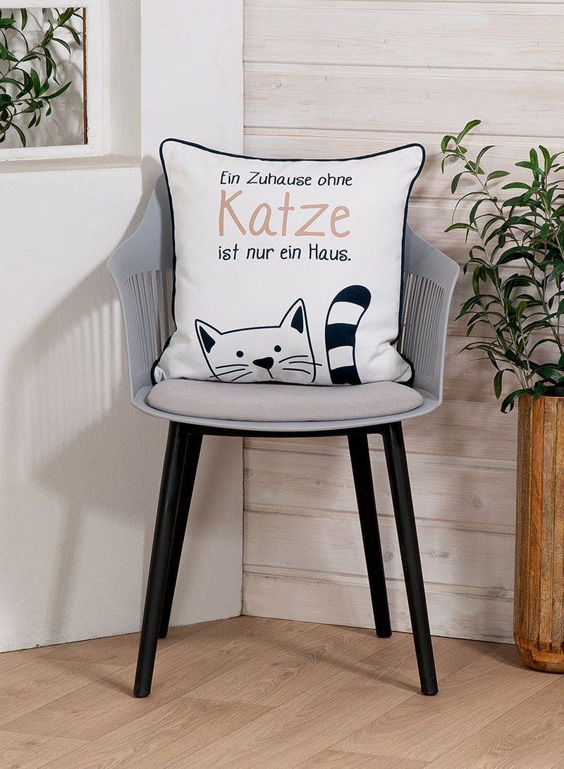 Cat Gang Decorative Cushion Set of 3 with Saying – White