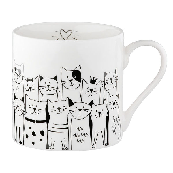 Cat Gang Bone China mokken set van 6 - witte koffiekop