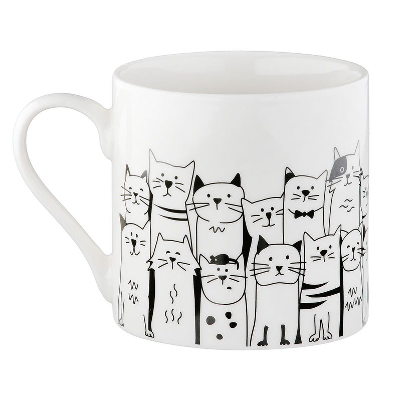 Cat Gang Bone China mokken set van 6 - witte koffiekop