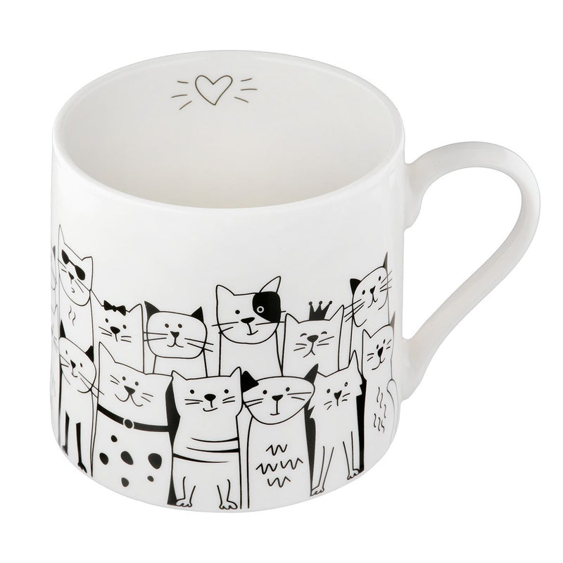 Cat Gang Bone China mokken set van 6 - witte koffiekop