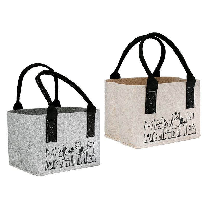 Cat Gang vilten tassenset – beige en lichtgrijze shopper