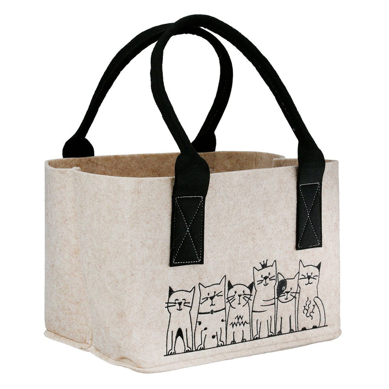 Cat Gang vilten tassenset – beige en lichtgrijze shopper