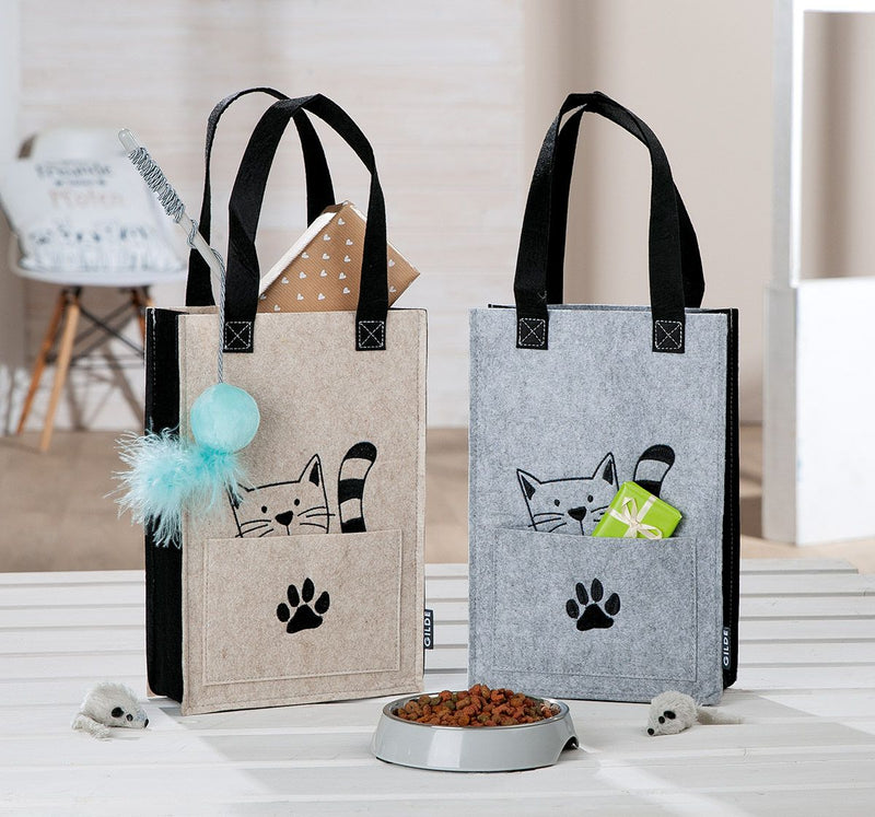 Cat Gang Felt Gift Bags Set of 8 – Beige and Light Grey