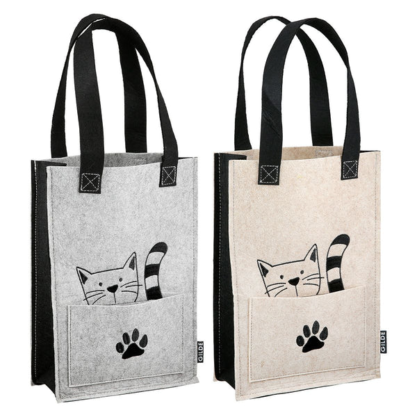 Katzenbande Filz Geschenktaschen 8er-Set – Beige und Hellgrau