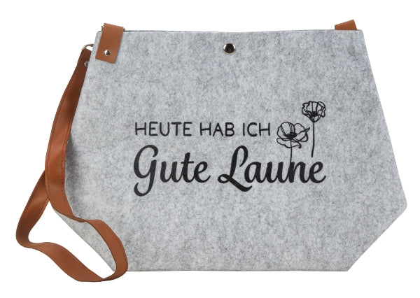 Gute Laune Filztasche mit Kunstlederriemen in Grau