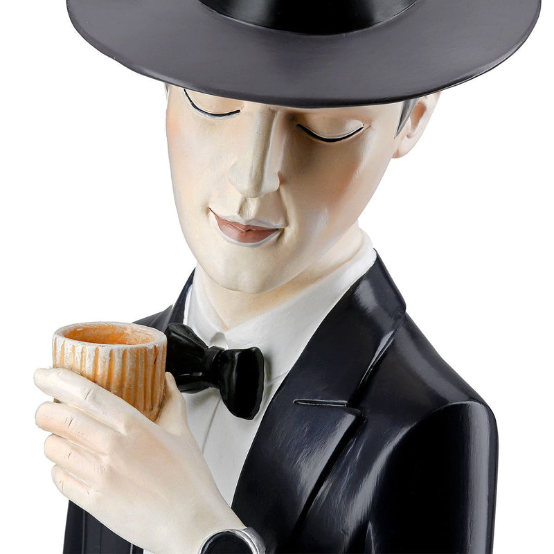 Dekorative Figur Gentleman mit Whiskyglas in Grau und Schwarz