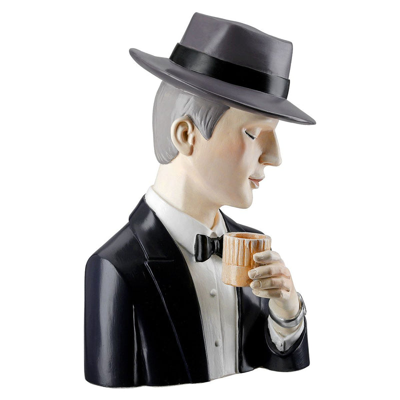 Dekorative Figur Gentleman mit Whiskyglas in Grau und Schwarz