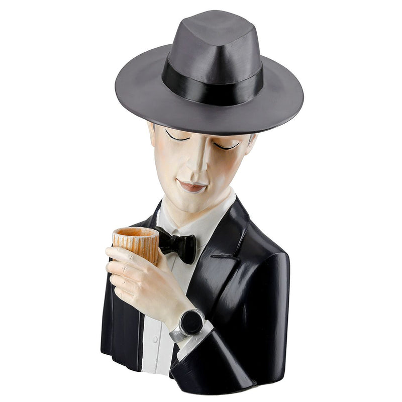 Decorative figure gentleman with whiskey glass in grey and black