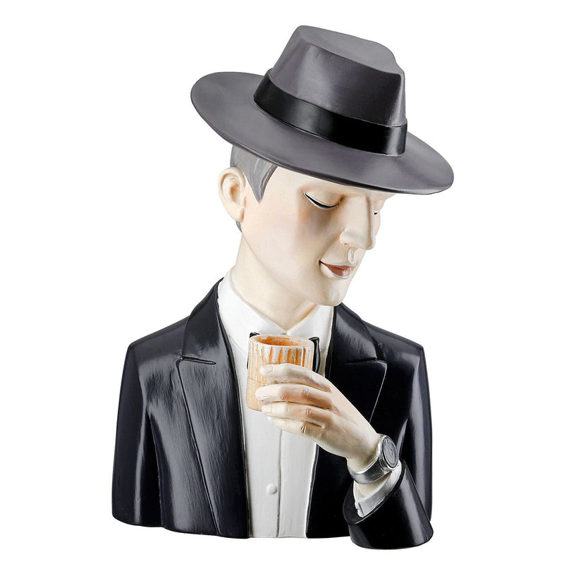 Decorative figure gentleman with whiskey glass in grey and black